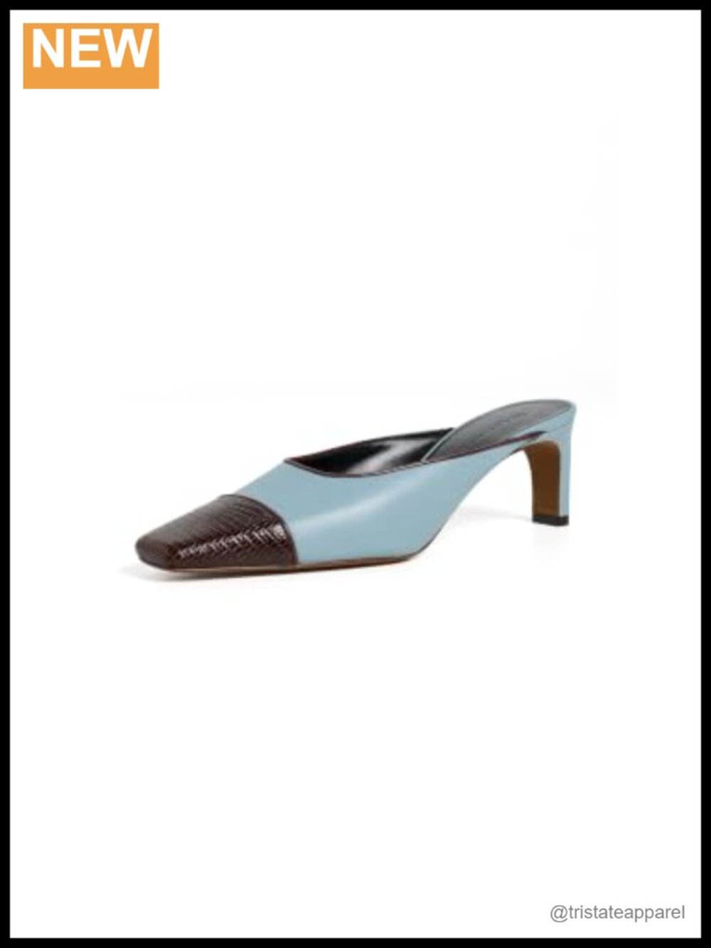 Snake Embossed Leather Toe Cap Mid Heel Mules Block Heel Slip On